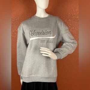 Gray Crewneck Sweater with Ribbed Neckline